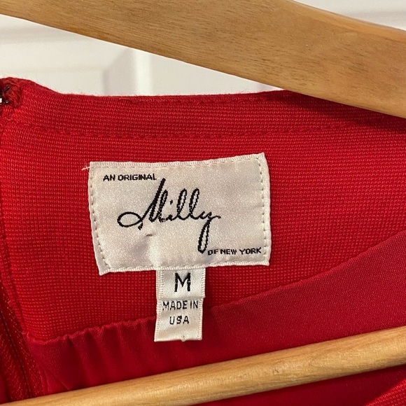 Milly Red Short Sleeve Belted Pencil Dress - Picture 5 of 9